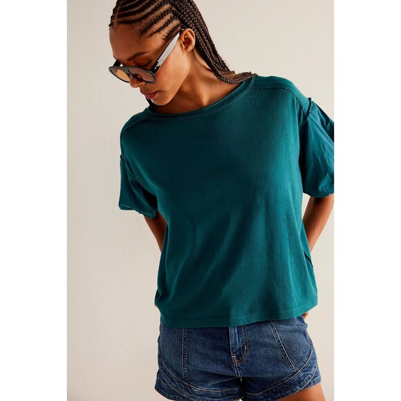 Free People We The Free Blossom Tee Blouse Top Short Puff Sleeve Cotton M 281860 - Picture 1 of 8
